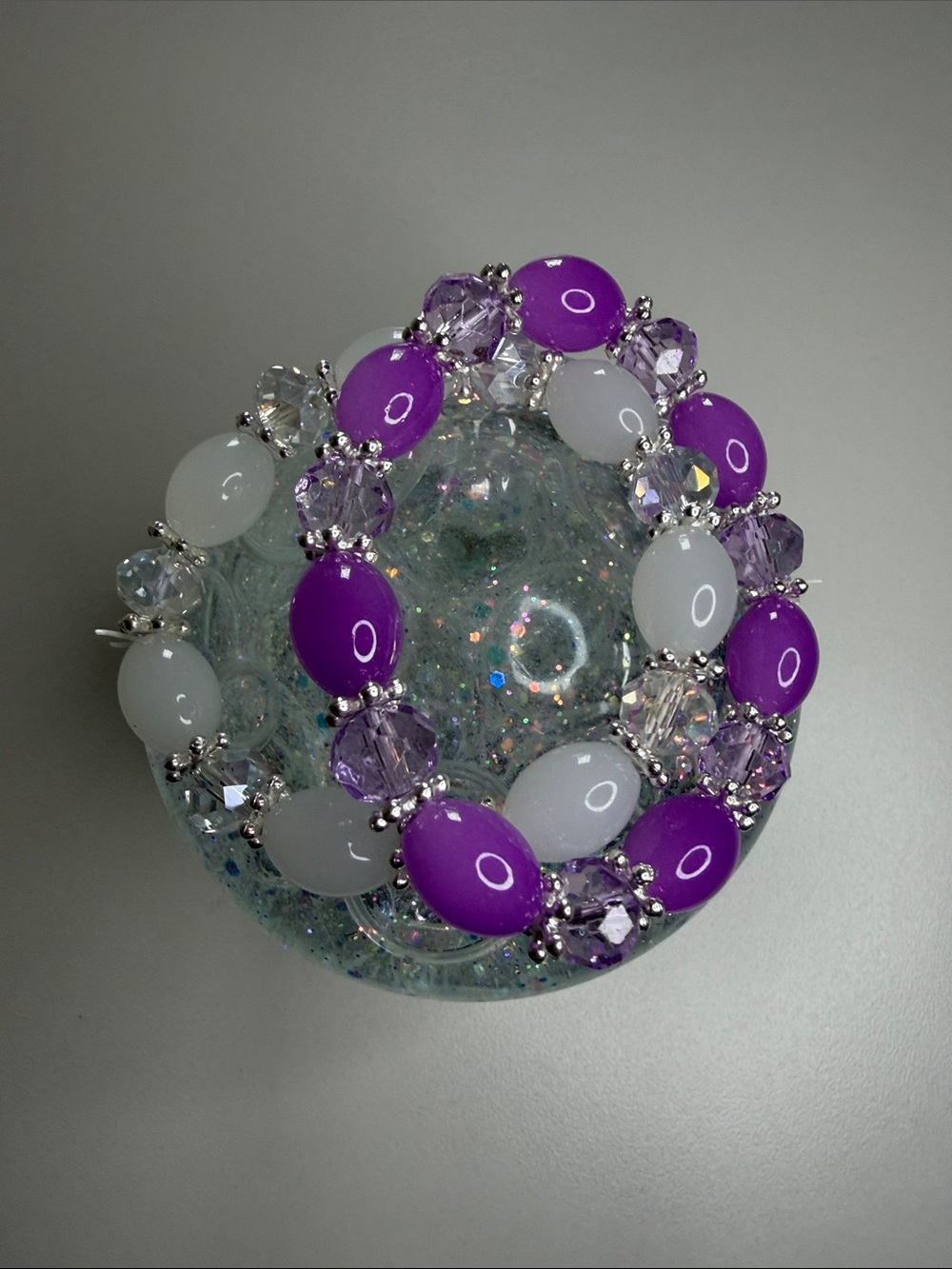 Purple & White Beaded Stretch Bracelet